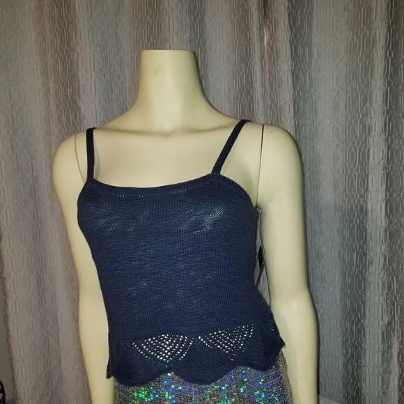 FRYE CROCHET TOP NAVY BLUE NWT CROCHET HEM TANK LARGE  NEW WITH TAGS - Picture 1 of 16
